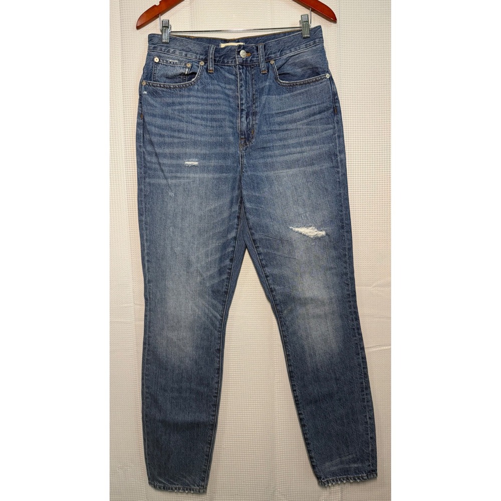 Madewell High Rise Rigid Skinny Jeans Medium Wash Distressed Size 29‎